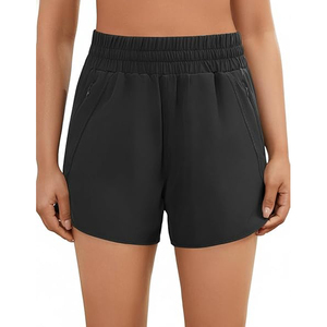 Black Women Gym Shorts <b>Drawstring</b> Polyester Yoga Bottoms With Side Phone Pocket Breathable Workout Shorts For Running - Product Image 2