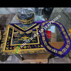 Conjunto Completo de Regalia Masónica de Gran Maestro, Color y Logotipo Personalizados, Unisex para Adultos, Collar de Cadena Bordado en Terciopelo Dorado, Delantal - Product Image 3