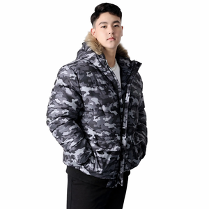 Blouson matelassé personnalisé pour homme, hiver, camouflage, à capuche, avec fourrure, imperméable, coupe-vent, logo personnalisé, vêtement d'extérieur - Product Image 1
