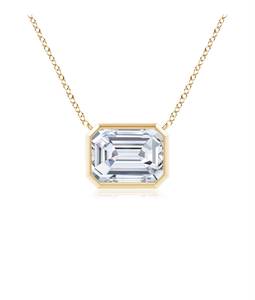 Collier pendentif solitaire en or 14 carats avec diamant de laboratoire taille émeraude, certifié IGI – Cadeau tendance pour fiançailles et mariage pour femme - Product Image 1