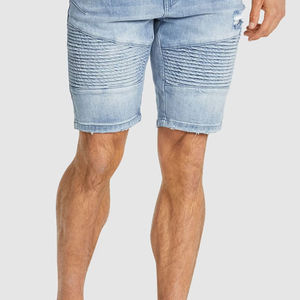 Shorts Bermuda en jean bleu clair pour homme, taille mi-haute, en coton délavé, style décontracté avec poches et braguette boutonnée - Product Image 2