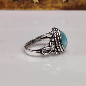 Bague Larimar en argent sterling 925, pierre précieuse taille poire, bijou de déclaration pour mariage, fiançailles, anniversaire, avec sertissage clos - Product Image 2