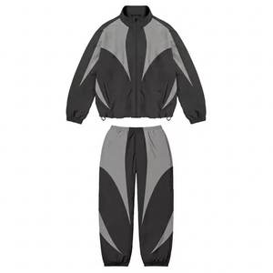 High Demand Custom Logo Black With Panels Men's Nylon <b>Wind</b> <b>Breaker</b> Pants Sets For Summer Breathable Vintage Streetwear Jackets - Product Image 1