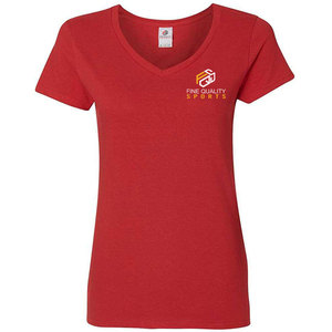 Camiseta de algodón roja con cuello en V para mujer a la moda |   Camiseta Deportiva Informal, Moderna, Ajustada y Transpirable con Logotipo Personalizado - Product Image 2
