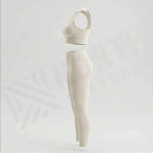 Ensemble de yoga à compression élastique, leggings sans couture camouflage à dos froncé pour femme, taille personnalisée, logo, fitness, gym, athlétique - Product Image 3