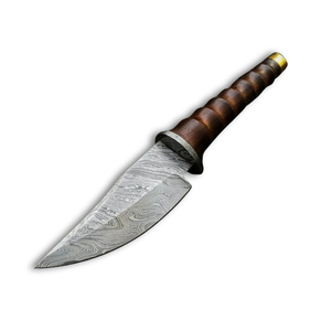 Drop Point Hunting Knife Damascus Steel Blade Wood Handle 0.6mm Thickness Bevel Edge DIY Grade - Product Image 1
