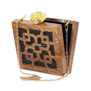 Bolso de mano de lujo para mujer, bolso de mano de noche de madera bordado, monedero de lujo y patrón de caja - Product Image 4