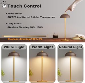Wireless LED <b>Table</b> Lamp Set 2PCS Rechargeable 5000mAh <b>Battery</b> Metal Finish <b>Light</b> with Step less Dimming 3 Colour Modes - Product Image 2