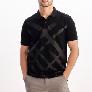 Polo de Hombre con Estampado Geométrico Negro, Manga Corta, Tejido, Casual, Transpirable, Corte Regular - Product Image 1
