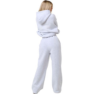 Conjunto Deportivo de Pantalones y Sudadera con Capucha para Mujer, Invierno, Oversize, Color Gris Sólido, 100% Algodón Ecológico, Largo Completo, Lavado Ácido, Estampado - Product Image 1