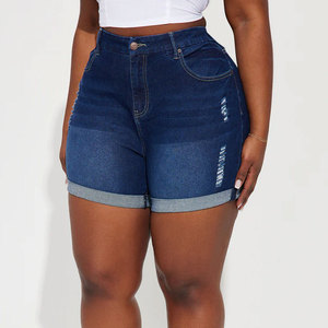 Shorts de mezclilla ajustados rasgados para mujer, de cintura media, estilo casual de verano, elásticos, 100% algodón, con bolsillos y efecto desgastado. - Product Image 4