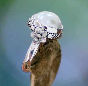 925 Sterling Silver <b>Moon</b> Pearl Flower <b>Ring</b> Handmade Boho Statement Jewelry Bridal Gift for Women - Product Image 4