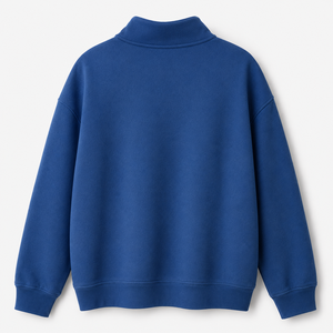 Sweat-shirt décontracté pour femme Silk Road, bleu uni, en polyester/coton, demi-zip, anti-boulochage, coupe classique, col montant, idéal pour l'été, pas cher - Product Image 6