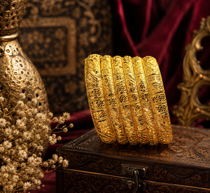 Gold Plated Brass Antique Finish Geometric Trendy Bangle Set for Women Wedding Fashion Jewelry ALANKEET CREATIONS LLP AC36B0251 - Product Image 3