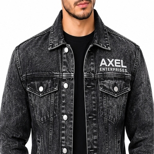 Veste en jean noir délavé pour homme avec boutons sur le devant, poches classiques sur la poitrine, effet délavé vintage, vente en gros, design haut de gamme - Product Image 5