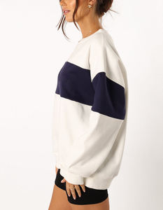 Sweat-shirt oversize à col rond pour femme, color-block, manches longues, en mélange de coton tricoté respirant, idéal pour l'automne - Product Image 3