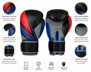Guantes de Boxeo Internacionales Dumela, Cuero PU, Negro, Rojo, Azul, Equipo de Entrenamiento y Combate - Product Image 6