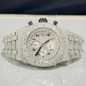 Montre entièrement sertie de cristaux de saphir, boîtier rond, éclat éblouissant, luxe, hip-hop, automatique, mécanique, diamants Moissanite - Product Image 1