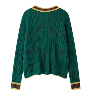 Cárdigan de punto verde Delta Sorority para hombre y mujer, suéter con logo bordado de letras griegas, punto trenzado, corte regular. - Product Image 2