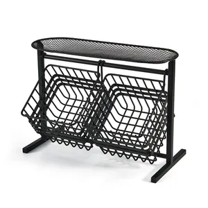 Modern Metal <b>Basket</b> Organizer with 2 Hanging Bins 14.25 in x 10.25 in Reusable Storage Rack for Kitchen or Bathroom - Product Image 3