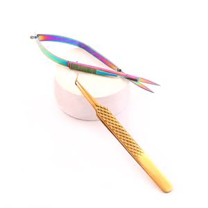 Pince à épiler professionnelle d'extension de cils de haute qualité avec ciseaux à ressort coupe cils équipement de beauté Logo privé - Product Image 2