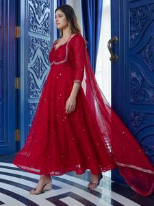 Vestido de Fiesta Moderno Étnico RICH LOOK con Bordado de Seda y Lentejuelas, con Dupatta, para Mujer, Ideal para Bodas y Eventos Festivos, Disponible en Stock - Product Image 5