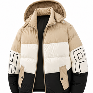 Veste matelassée d'hiver pour homme avec capuche, fermeture éclair, col montant, coupe-vent, vêtement d'extérieur décontracté - Product Image 1