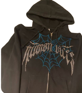 Men's Gothic Hooded Zipper <b>Jacket</b> With <b>Rhinestone</b> Skeleton And Butterfly Print Fleece Material Winter Style - Product Image 5