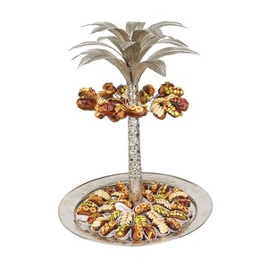 Bandeja Redonda Metálica de Lujo con Soporte de Palmera Dorada, Vajilla para Servir Chocolate, Postres y Dátiles en Bodas y Fiestas - Product Image 3