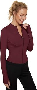Top Deportivo de Manga Larga con Cierre y Cuello Alto para Mujer, Color Borgoña, Transpirable, Spandex, Poliéster, Color Sólido, Corte Ajustado, para Ocio - Product Image 2