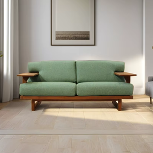 Sofá Moderno con Estructura de Madera de Teca Sólida, 2 Plazas, Funda Lavable Extraíble, Tapicería de Tela, Cojines con Colores Personalizables para el Hogar - Product Image 1