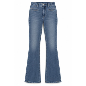 Jeans de Mujer de Cintura Alta con Corte Bootcut y Bolsillos Ovalados, Color Azul Pizarra, Bordados y con Lentejuelas, Lavado Medio, Tallas XS-XL - Product Image 1