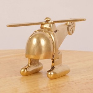 Figurine miniature d'hélicoptère en laiton massif antique, artisanale, modèle d'avion vintage en métal de luxe, sculpture, décoration de table - Product Image 1