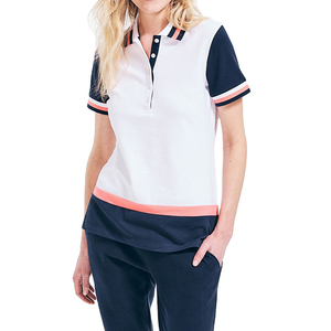 Polo pour femme à blocs de couleur, manches courtes, tricoté, respirant, décontracté, sportif - Product Image 1