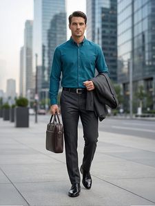 เสื้อเชิ้ตอ๊อกซ์ฟอร์ดแขนยาว Apex Cotton สำหรับผู้ชาย ผ้าฝ้าย 100% เสื้อเชิ้ตทำงานลำลองติดกระดุม มีกระเป๋า - Product Image 3