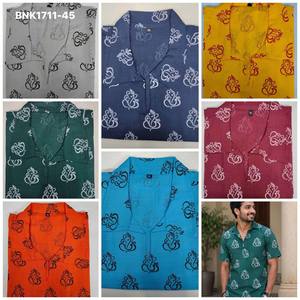 Best Fabric Cotton with All-Over Ganesha Print Half-Sleeve <b>Shirt</b>-Collar Short-Kurta <b>Man's</b> Collection <b>Indian</b> Supplier - Product Image 5