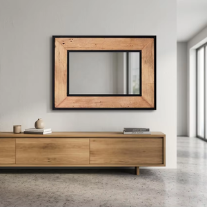 Miroir mural rectangulaire en bois naturel avec cadre en métal industriel Cika, incassable et écologique pour les espaces commerciaux et publics - Product Image 2