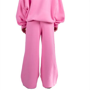 Wholesale Women's <b>Pink</b> Hooded <b>Tracksuit</b> Set Full Sleeve Solid Color Casual Loose Fit Elastic Waist Midweight Cotton Winter Wear - Product Image 3