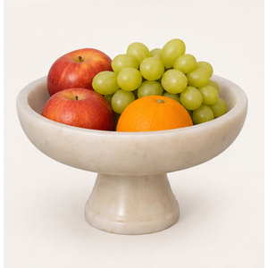 Bol sur piédestal en marbre blanc, bol à fruits en pierre naturelle, centre de table décoratif, plat de service sur pied pour la décoration de la maison et des hôtels - Product Image 2