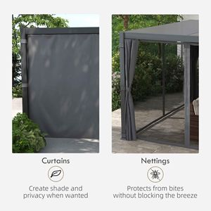 Pergola Regolabile in Alluminio 3,6m x 5,8m Grigio Scuro da Esterno con Lamelle, Tende e Zanzariera - Product Image 5