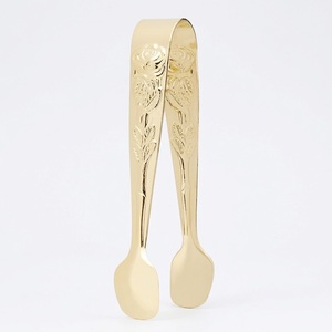 Gold-Plated Stainless Steel Sugar Tongs With Vintage Rose Relief Design Mini Multi-Purpose Serving Tongs For Ice <b>Cubes</b> Coffee - Product Image 1