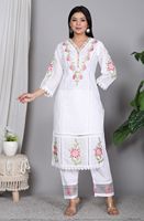 NIYANI Kurta Katun Putih Tradisional Musim Panas Cepat Kering Anti Kusut Regular Fit Sepasang Salwar Kameez Wanita untuk Diwali Pernikahan