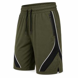 Pantalones Cortos Deportivos Casuales de Lona Verde Oliva para Hombre con Rayas Laterales, Cierre con Cordón, Secado Rápido, Teñido Liso, Corte Bermuda, MOQ Bajo - Product Image 2
