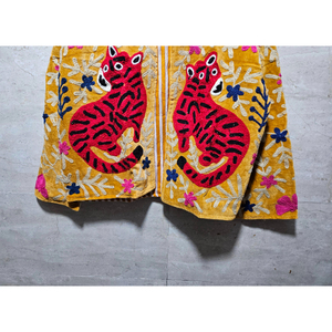 Embroidered Velvet Suzani <b>Jacket</b> Animal Print Boho Lace Button Winter Breathable Cotton Handmade Artisan Outerwear Gift for her - Product Image 5