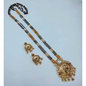 JeweleMarket Traditional Pota Stone and Black Beads Mangalsutra Fine Beaded <b>Necklaces</b> 10575725PGR - Product Image 1