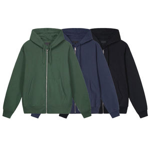 Sweat-shirts à capuche zippés pour hommes, couleur unie, 100% coton, tissu molletonné français, coupe classique, vêtements décontractés pour l'automne - Product Image 1
