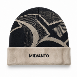 Bonnet en tricot jacquard brodé avec logo personnalisé |   Chapeau d'hiver à revers avec motif géométrique |   Casquette en tricot côtelé extensible et chaud pour homme - Product Image 1