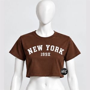 เสื้อครอปเรียบง่ายสำหรับผู้หญิง คุณภาพสูง ผลิตตามสั่ง ผ้าฝ้าย 100% ระบายอากาศได้ดี แฟชั่นฤดูร้อน ทันสมัย สวมใส่สบาย เสื้อยืดผู้หญิง - Product Image 1