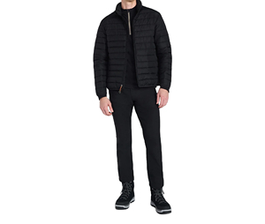 Blouson matelassé léger et sportif pour homme, col montant noir, fermeture éclair, avec logo personnalisé. - Product Image 1