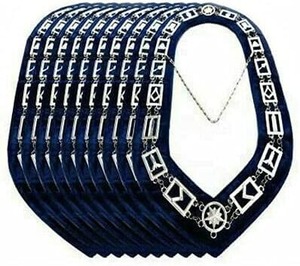 12 Pièces de Régalia Maçonnique Maître Maçon : Collier en Chaîne Métallique Argentée avec Support Bleu Antidérapant et Anneaux de Chaîne Métalliques - Product Image 1